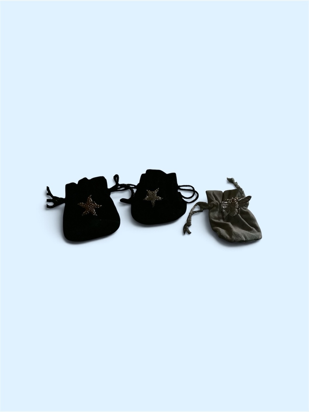 Black Velvet Drawstring Pouch with Gold & silver Star Accent & lady bug